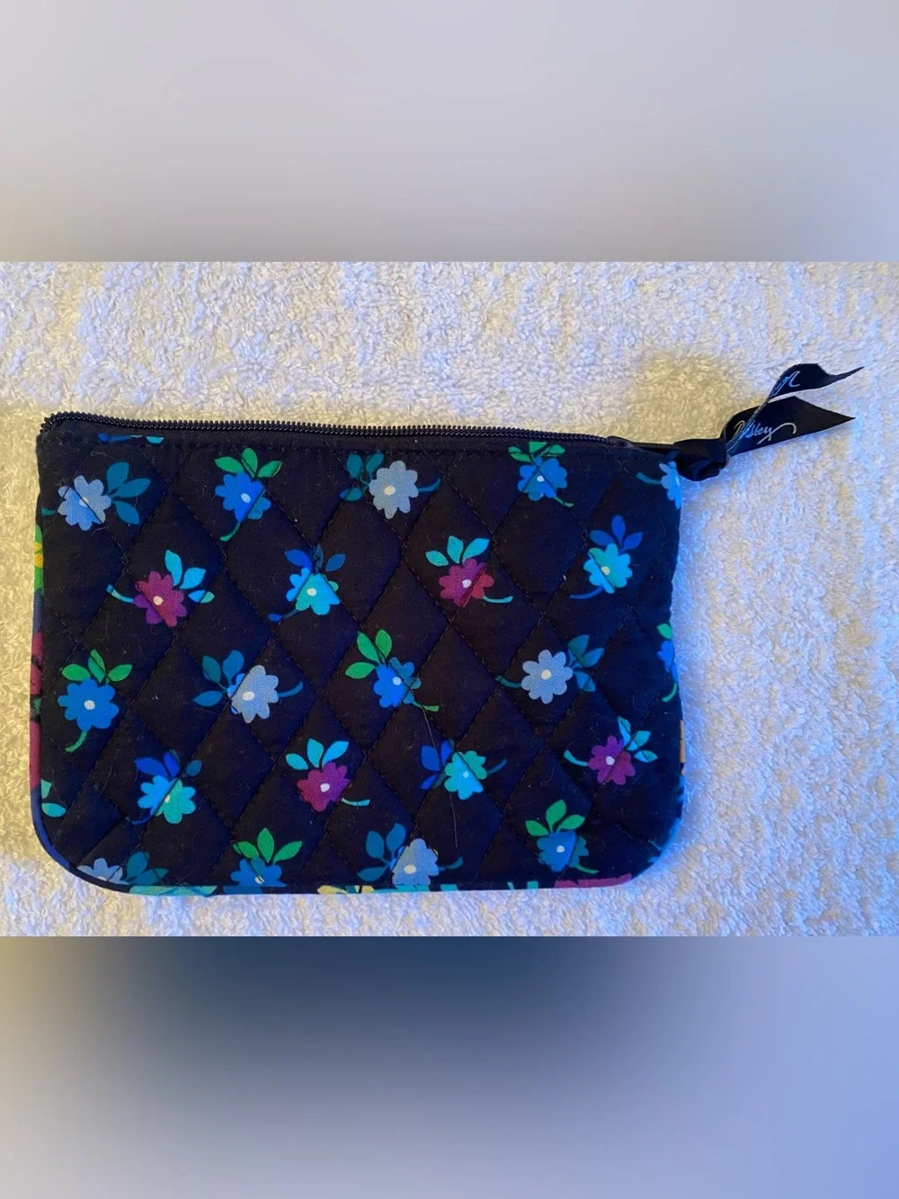 Vera Bradley Midnight Blue Quilted Cotton Floral Pouch Cosmetic Bag
